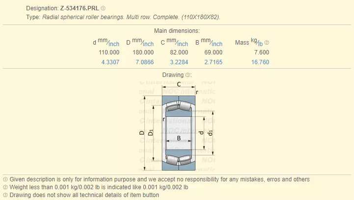 Radial Spherical Roller Bearings 534176 type 1