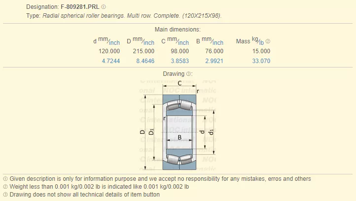 Radial Spherical Roller Bearings 809281 type 1